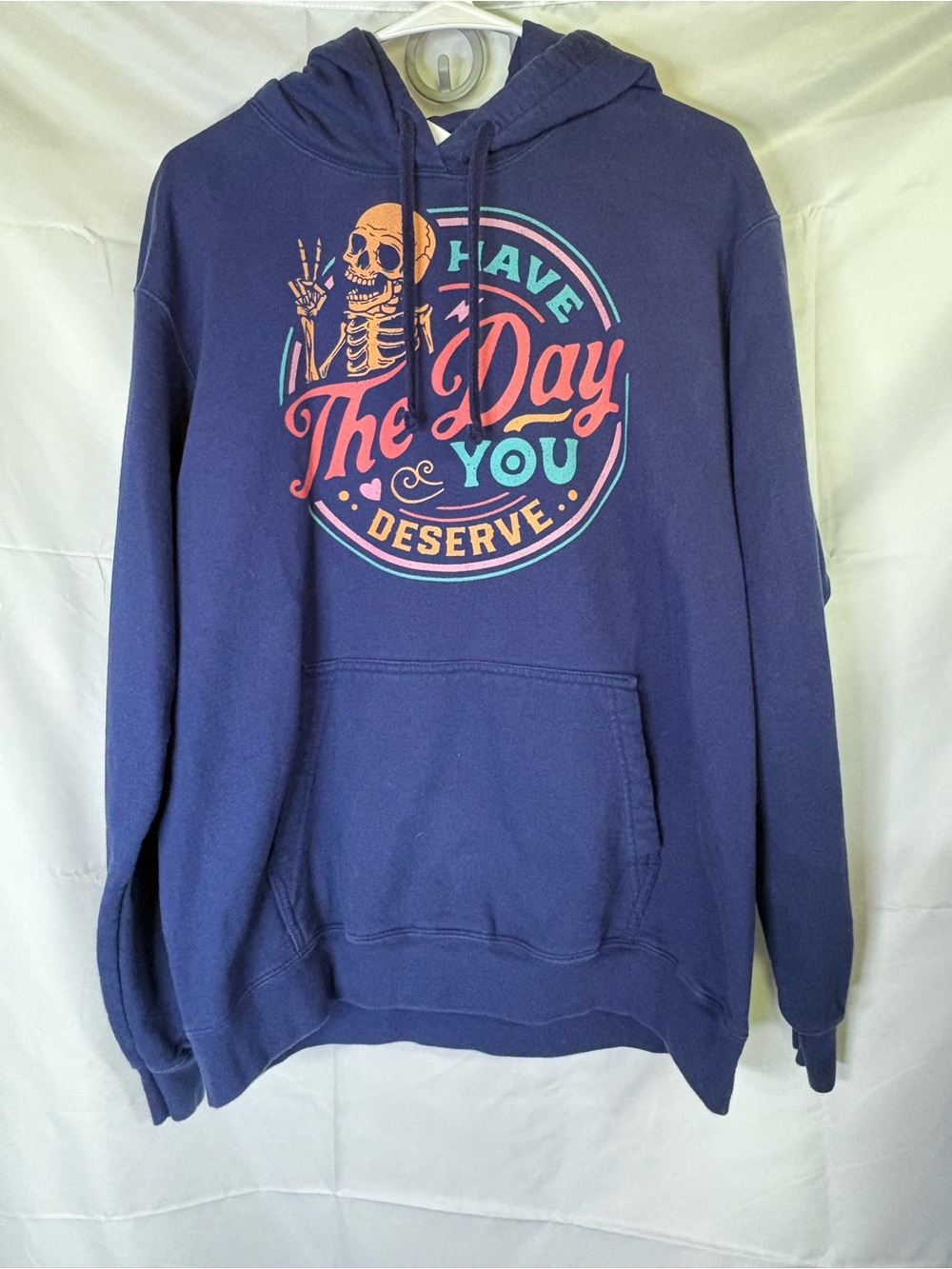 Source Unknown Navy Hoodie with Multicolor Skeleton Graphic